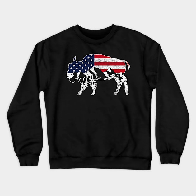 Buffalo US Flag Retro Bison Crewneck Sweatshirt by shirtsyoulike